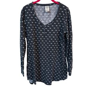 PINK Victoria's Secret Dog Print Nightgown Sleep Shirt Sequin Logo Gray M Y2K